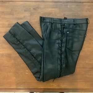 Heavy leather premium motorcycle pants with Side Lace
